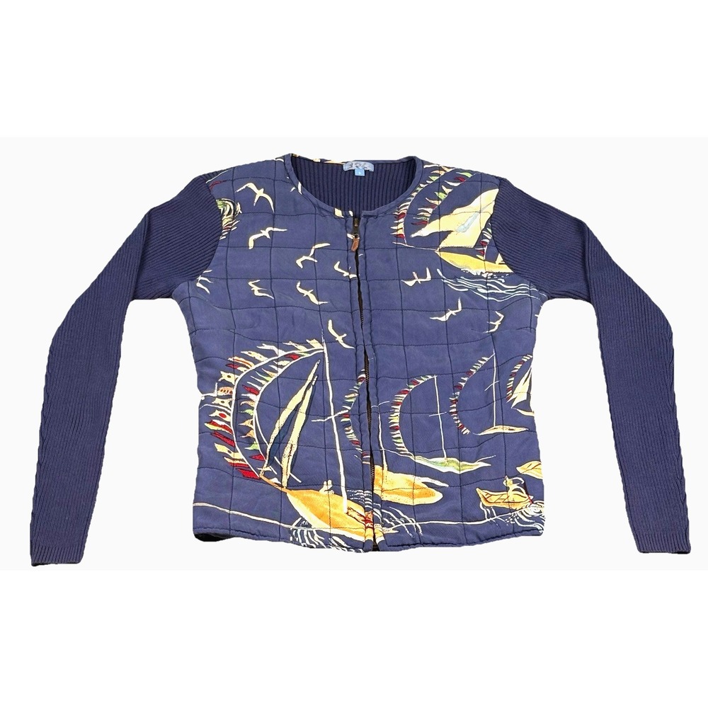 J McLaughlin Women's Size Small Quilted Sweater Jacket Nautical Full Zip Novalty